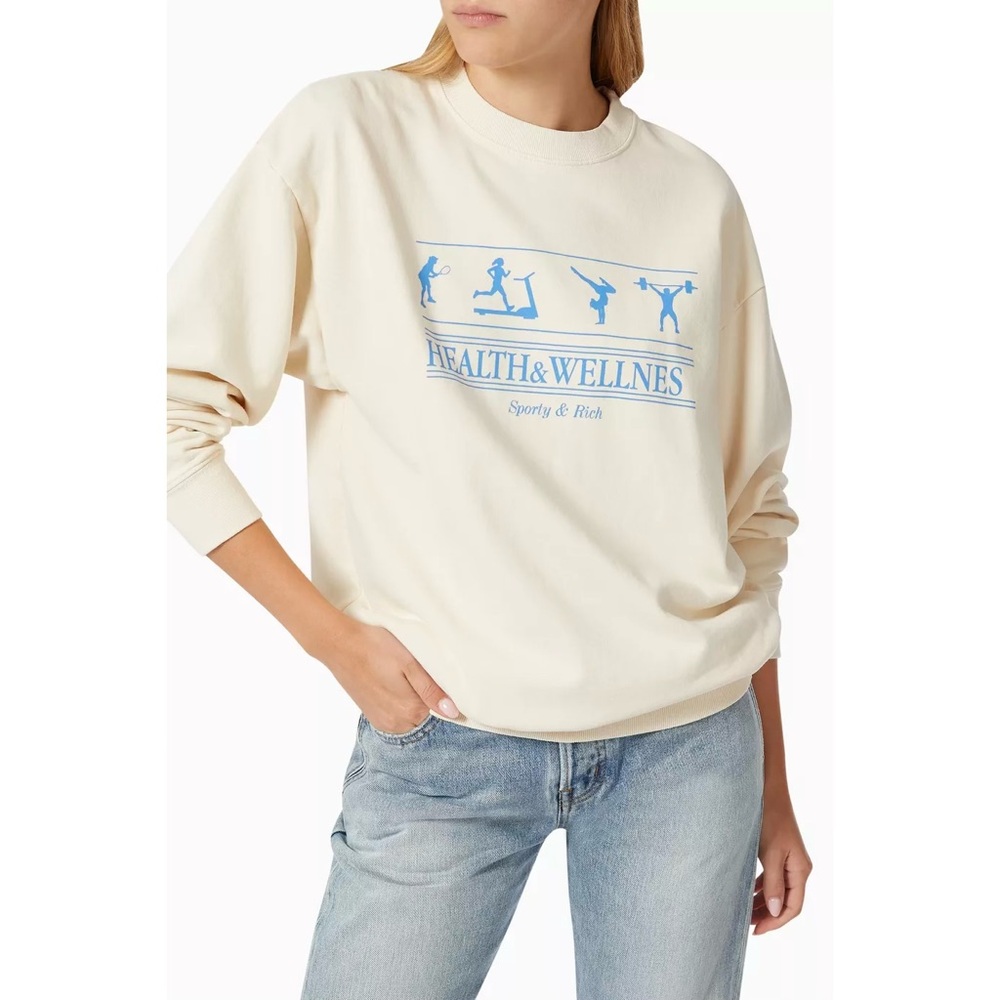 Sporty & Rich Health & Wellness Crewneck Sweatshirt in Ivory